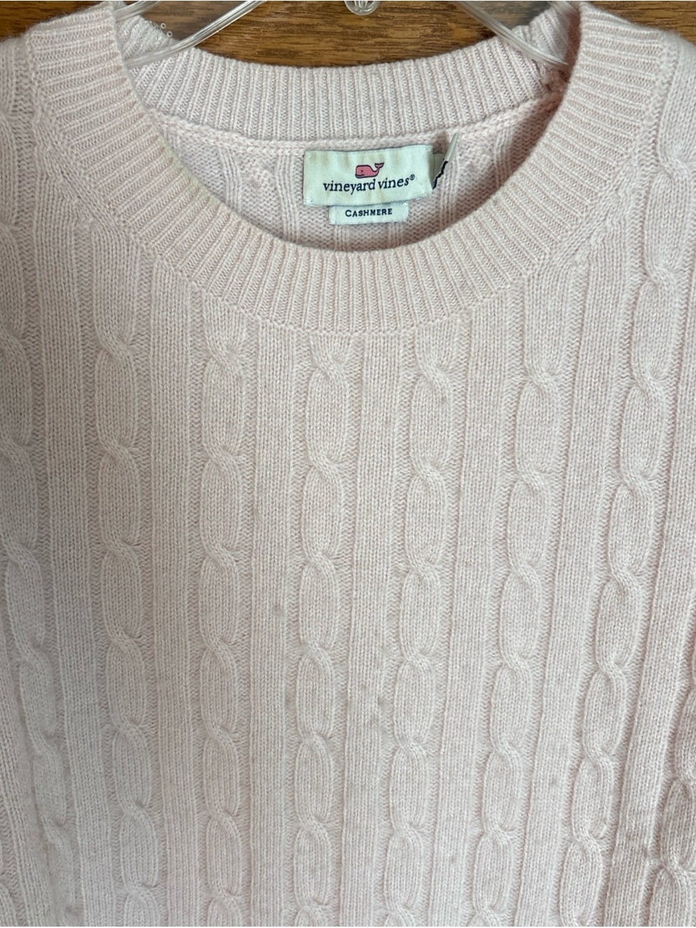 Vineyard Vines Pale Pink Cable Knit Cashmere Crewneck Sweater